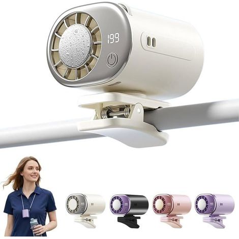 Ventilateur de Voiture à Clip 2026 avec Écran LED, Mini Climatiseur Portable, Rechargeable USB, 199 Vitesses, Rotation 360° (White) (1/5)