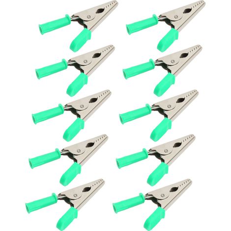 Packung mit 10 Krokodilklemmen J.60047, 20 mm Öffnung, aus Messing, für elektrische Prüfungen (grün). (1/5)