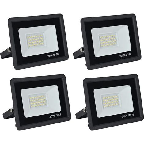 Projecteur LED Exterieur,30W 3000LM Spot LED Extérieur,3500K Lumière Extérieure,IP66 Etanche Eclairage de Sécurité,pour Jardins,Garages,Cours,Parkings,Chantiers,etc(Blanc chaud-4pcs,30W)