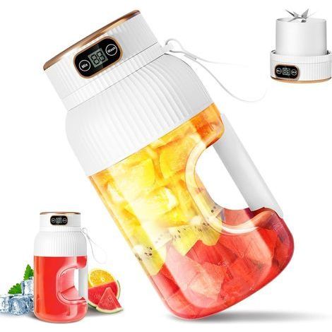 Tragbarer Standmixer, 1000 ml, großes Fassungsvermögen, USB-aufladbar, 5 Klingen, für Küche und Outdoor-Einsatz, leicht zu reinigen (weiß) (1/5)
