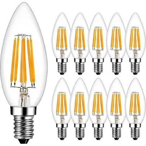 Ampoules LED Filament Flamme E14 Blanc Chaud 2700K 600LM Ampoule LED Non-Dimmable Lot de 10 [Classe énergétique A++] (1/5)