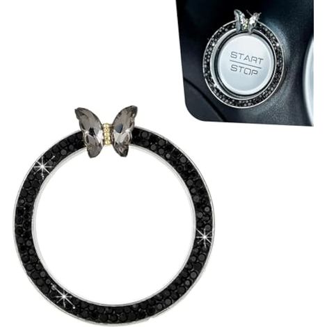 Anneau décoratif pour voiture - Papillon - Diamant brillant - Anti-rayures - Accessoire d'intérieur - Autocollant pour la plupart des voitures - Noir (1/5)