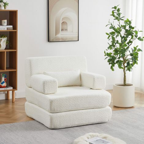 Fauteuil convertible 1 place 2 en 1-Canapé-lit pliable modulable-Chenille-Cadre acier-Lit d'appoint-Petit espace-Beige (1/5)
