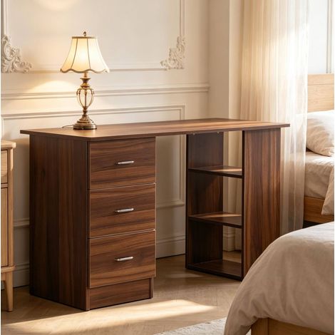 Bureau ordinateur 120x49x72 cm en MDF couleur noyer, avec rangement pour bureau FloraGrace (1/5)