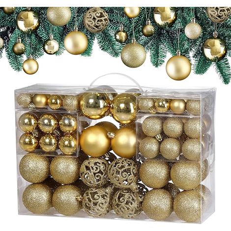 Set di 100 robuste palline di Natale in plastica per interni ed esterni, decorazioni natalizie per alberi, oro