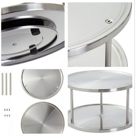 Plateau tournant épices - Acier Inoxydable - 2 niveaux - 360° rotatif - Design contemporain - 26x26x15.5cm (1/4)