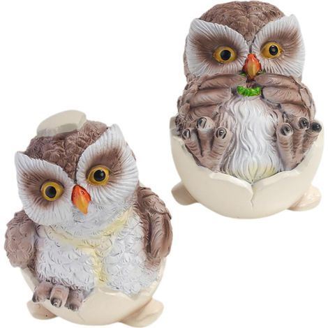Statue de Hibou en Résine 2 Pièces, Décoration de Bureau Adorable et Délicate pour Table, Figurines d'oiseaux Décoratifs pour Salon et Maison (1/5)
