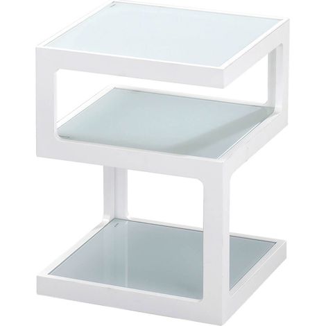 Bout de canapé design cubique plateaux en verre blanc - SQUARE