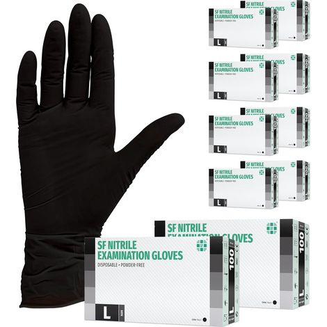 Gants nitrile L noirs – 1000 (10x100) gants jetables, non poudrés, sans latex, résistants, pour la cuisine, l’usage médical, le ménage, la mécanique, le tatouage, la coiffure, l’usage alimentaire (1/5)