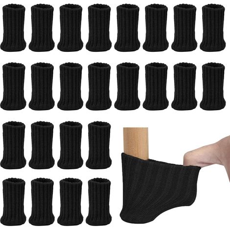 Lot 24 chaussettes pieds chaise noires feutre antidérapantes protection parquet carrelage (1/5)