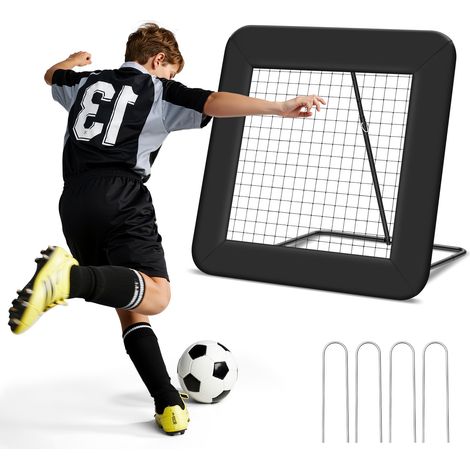 Wolketon Verstellbares Fußball-Rückprallnetz 1 m mit Stahlfedern, Einzelpfosten und PE-Netz, Winkel 40-110°, Trainingsnetz für Garten und Fußballtraining