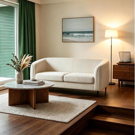Beiges 2-Sitzer-Sofa mit 119 x 56 cm Sitzfläche, Taschenfedern und Metallfüßen HAVRYA (1/5)