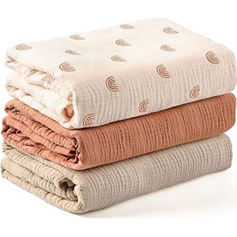 Couverture d'emmaillotage pour bébé, grande couverture d'emmaillotage 100 x 100 cm, ultra-douce et absorbante pour la peau, couverture en mousseline pour bébés (filles et garçons), lot de 3 (1/5)