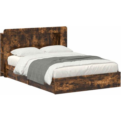 Bed Frame with Storage Smoked Oak 135 x 190 cm Engineered Wood vidaXL (1/5)