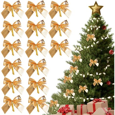 60 Pièces Noeud Rouge Noel, Arcs De Noël Pailletés, 5.5 X 5cm Arc De Noel Ruban Grande, Réutilisable, Pour Sapin De Noël Décorations De Fête Ornements De Guirlande De Noël, Couleur Or
