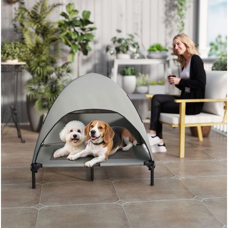 Erhöhtes Hundebett 91x76x90 cm aus grauem Polyester mit Dach, für große Hunde – MEUBLIV (1/5)