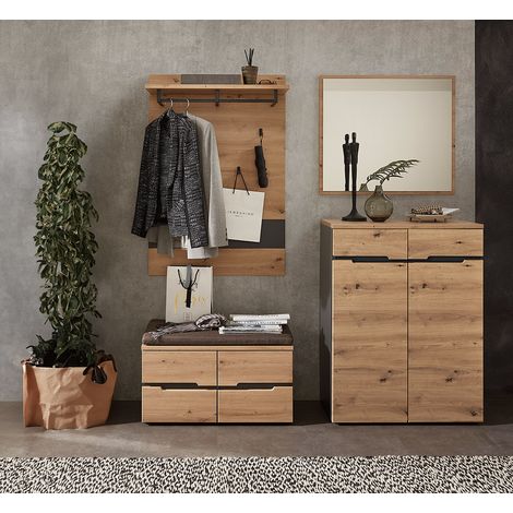 Garderoben Set in Artisan Eiche Nb. mit Graphit MANRESA-36 mit Sitzbank inkl. Kissen (1/5)