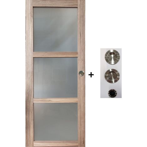 Porte Coulissante Bois Frake Vitrée H204 X L73 Cm, Coquilles, Tire Doigt Gd Menuiseries