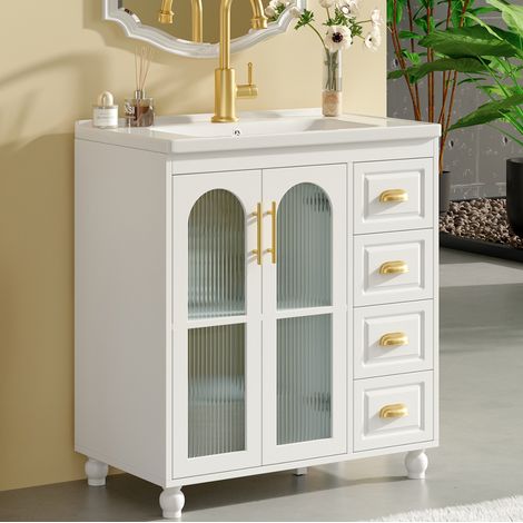 Mueble baño con lavabo y almacenamiento 80 cm blanco OKMYHOME (1/5)