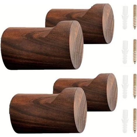 Pair CSPARKV 4 Pièces Manteau en Bois Naturel Mural Décoratif Chapeau Bois Patères Bois Porte-Chapeau Entrée Mur Cintre (1/4)