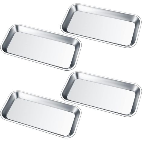 4 Pieces Instrument Tray, Stainless Steel Rectangular Trays, Laboratory Tray for Lab Trays - 22.5x11.5x1.6cm (1/5)