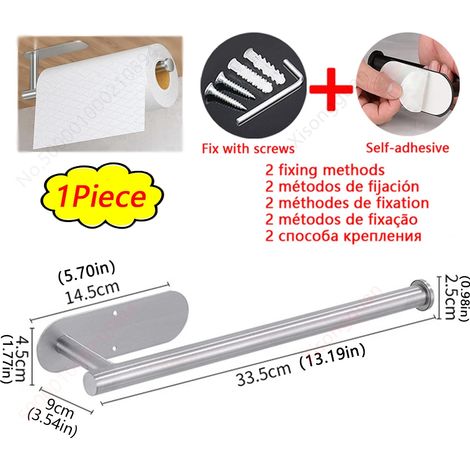 (1 support long argenté) Porte-papier essuie-tout, porte-papier toilette, distributeur de mouchoirs adhésif, accessoires de rangement pour salle de bain (1/5)