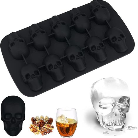 tete De Mort Bac A Glacons Silicone, Crne En Forme De Cube De Glace Sans Bpa Noir Pour 10 Crnes, Bacs Glaons Carrs Faciles Retirer, Parfait Pour (1/5)
