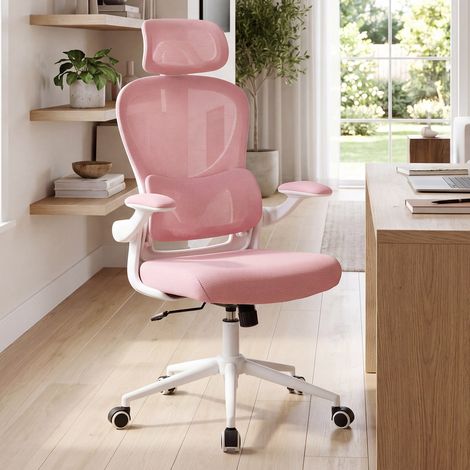 Wahson Ergonomic Desk Chair - 4D Adjustable Headrest Swivel Computer Chair with Flip-up Armrest for Home Office, 1-Pack, Pink (1/5)