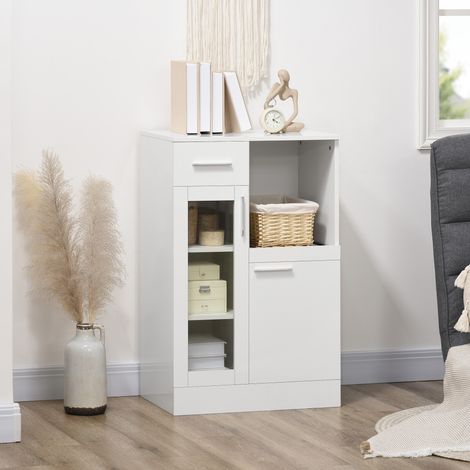 Buffet moderne armoires tiroir en bois verre - Dimensions: 60x40x95cm - Couleur: Blanc