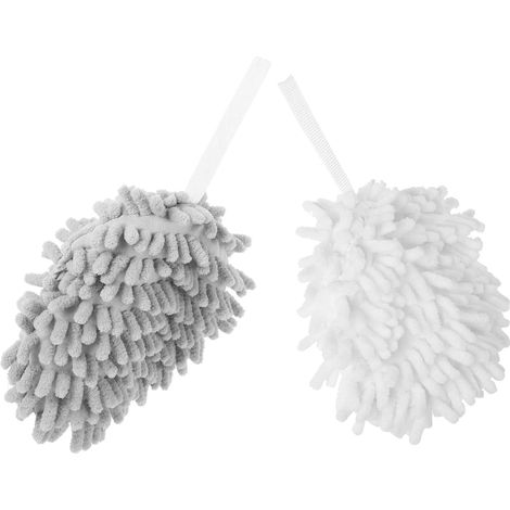 Serviettes à Main Absorbantes Séchage Rapide, Suspendues Lot de 2 en Chenille Forme Boule Cuisine et Salle de Bain (1/5)