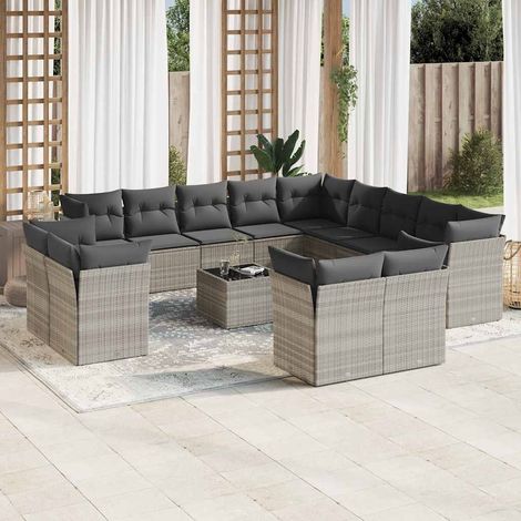 Set sofás jardín 14 pzas con cojines ratán sintético gris claro vidaXL (1/3)