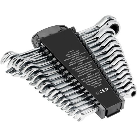 Mophorn Juego de llaves combinadas de 16 piezas, juego de llaves de trinquete con soporte organizador, acero Cr-V, métrico de 8 mm a 24 mm, color plateado