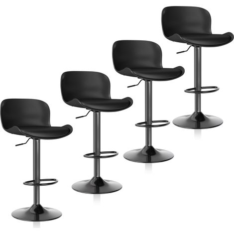 ralex-chair Tabouret de Bar Lot de 2, Tabouret pivotante à 360° réglable en Hauteur, Chaise de Bar avec Dossier et Repose-Pieds, Similicuir Chargeable 120kg Tabouret de Cuisine (lot de 4,Noir)