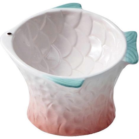Gamelle surélevée en céramique pour chat, en forme de poisson rose mignon. (1/5)