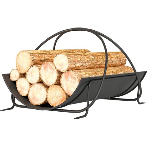 Range-bûches d'intérieur, 51 x 38 x 33 cm, design géométrique avec poignée en métal, noir