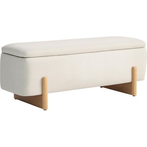 Tabouret avec espace de rangement, banc avec rembourrage en mousse, imitation lin, 111 x 44 x 44,5 cm, blanc crème (1/5)