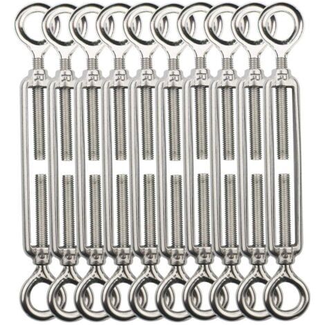 Aiperq Tendeur Fil De Fer,M5 Tendeurs De Fil,Tendeur De Cable Crochet Et Crochet,Tendeurs De Cable En Acier Inoxydable 304,Utilisé Pour Cordes À Linge,Suspendre,Cable De Garde Corps -10 Pièces OO (1/4)