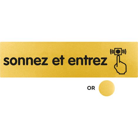 Plaque de porte Sonnez et entrez - Classique or 170x45mm - 4491110