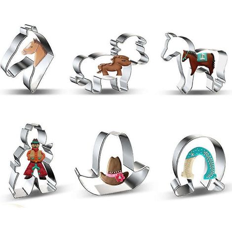 Ensemble de 6 emporte-pièces à biscuits, série animaux, formes cheval et cowboy (1/4)