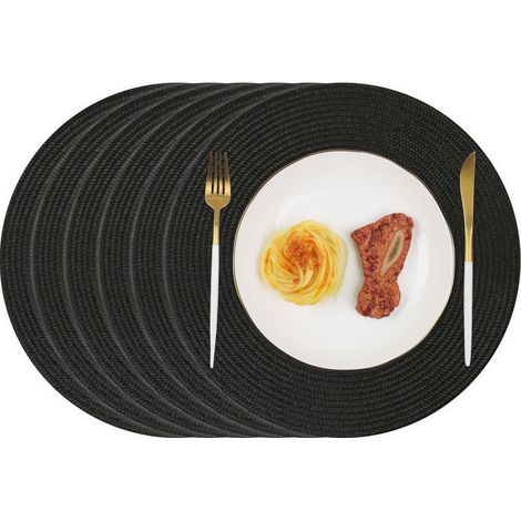 Lot de 6 Set de Table Rond Lavable Dessous de Table Noir sous Assiette de Table Résistantes à la Chaleur Antidérapant 34cm (1/5)