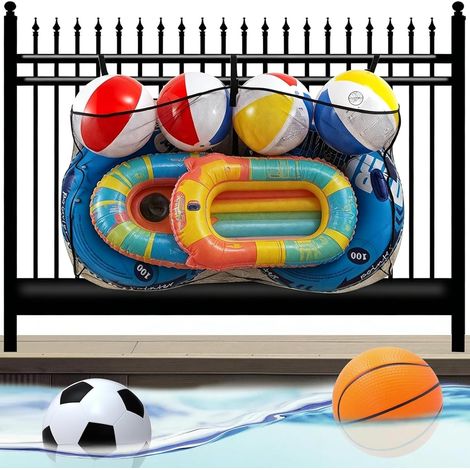 Pool Storage Basket Mesh Storage Bag with Hooks, Above Ground Pool Accessory for Toys, Glasses, Towels, Poolside (1/5)