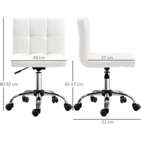 DESMIU Chaise de Bureau Pivotante sans Accoudoirs avec Hauteur Réglable et Roulettes, en Similicuir Blanc (1/3)