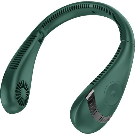 Ventilateur Cou Sans Pales Vert – Pliable, Ventilation 360° – 3 Vitesses, Batterie 5000 mAh – Mains Libres – Idéal Voyages, Plein Air (1/5)