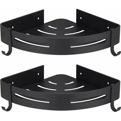 Eck-Duschregal, schwarz, ohne Bohren, Badezimmer-Aufbewahrung, Dusche, Badezimmer-Zubehör, Badezimmer-Seifenschalenhalter, kein Rost, rostfreies Aluminium, 2er-Set mit Haken (1/4)