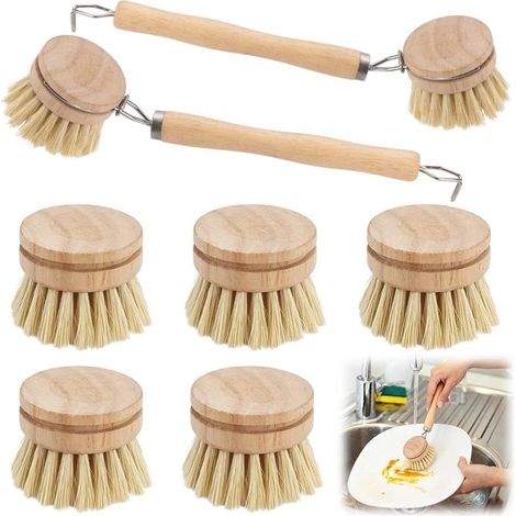 Lot von 10 Bross und Vaisselle mit Poignée, Bross und Vaisselle aus Bambus mit 8 Têtes de Change, Seriosität der Umwelt, Utilisables, für Lave-Vaisselle, Poêles, Hilfsmittel (1/4)