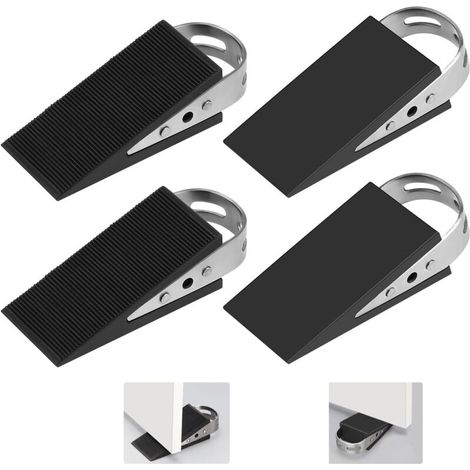 Cale de Porte en Caoutchouc, 4 Pièces Cale de Porte Cale-Porte Mobile Protection de Porte Noir Cale en Caoutchouc Antidérapant