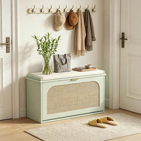 Schuhschrank mit Sitzbank und Polster, grün/beige HAVRYA (1/5)