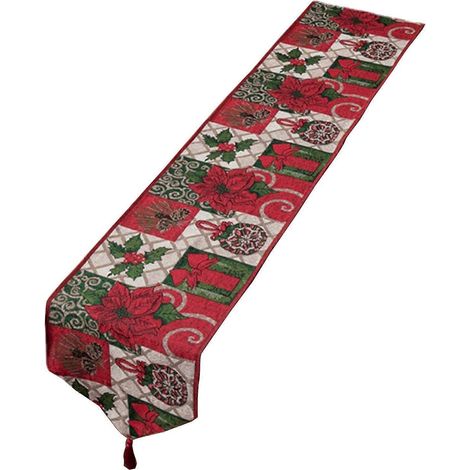 Chemin de table de Noël en polyester et coton, ornement pour table intérieure et extérieure, idéal pour les fêtes à la maison, les bars et les repas (35 x 160 cm). (1/5)
