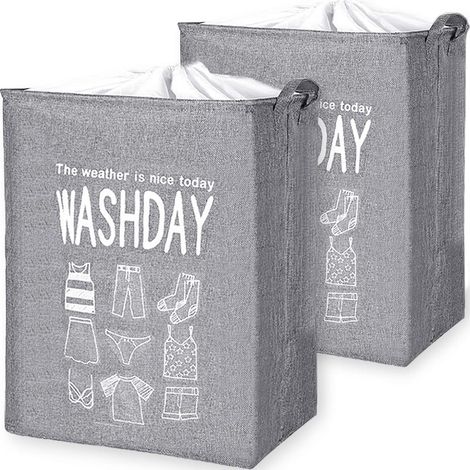 Paniers linge pliables 75L avec cordon imperméables pour couettes literie lot de 2 (1/4)