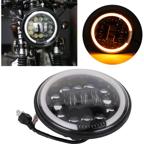 Dreiäugiger, 12-LED-Scheinwerfer mit 7 Zoll Durchmesser und Halo-Ring, geeignet für Harley-Davidson Wrangler Motorräder (12V Universal). (1/5)